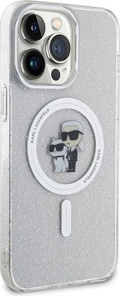 Mbështjellës Karl Lagerfeld Karl&Choupette Glitter MagSafe për iPhone 15 Pro Max, transparent