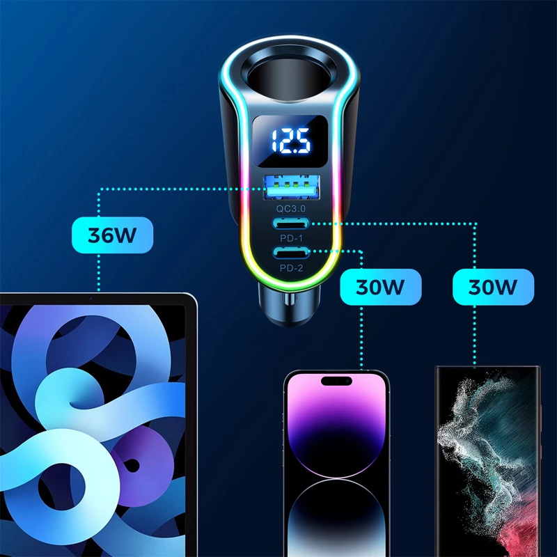 Karikues veture Joyroom JR-CL21, 150W, 3 porta (USB-A QC3.0, 2x USB-C PD3.0), LED, zi