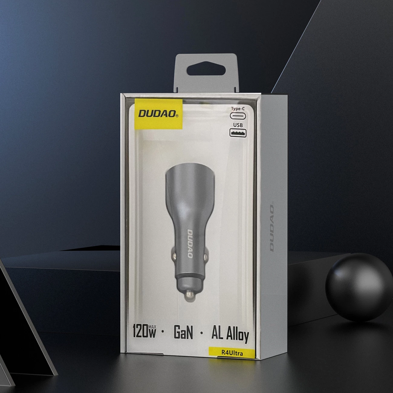 Karikues veture Dudao R4Ultra 120W PD QC 3.0 2 porta USB-C USB-A LED gri