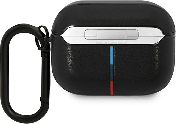 Mbështjellës BMW Leather Curved Line për AirPods Pro, me karabiner, i zi