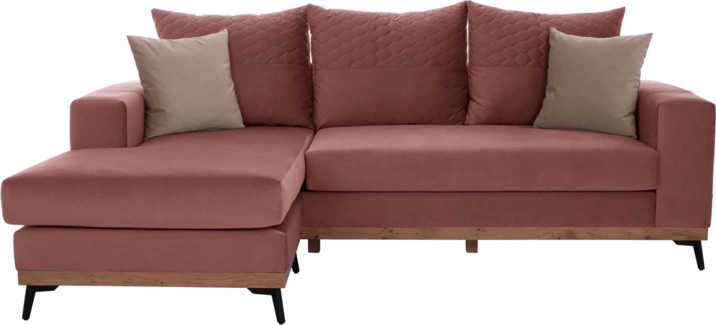 Divan qoshe PORTOFINO, rozë e zbehtë, këmbë të larta, 2 pjesë, pëlhurë rezistente ndaj njollave dhe ujit