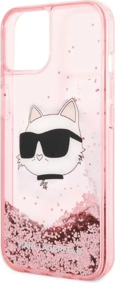 Mbështjellës Karl Lagerfeld Glitter Choupette Head për iPhone 14 Plus, Rozë