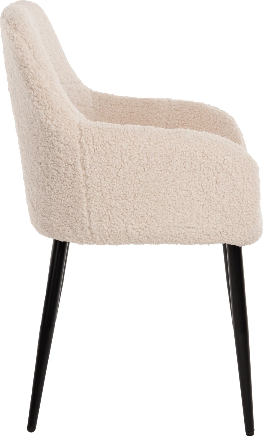 Karrige Shelly, pëlhurë Teddy, këmbë metali të zeza, 57x55x87H cm., set prej 2 copë