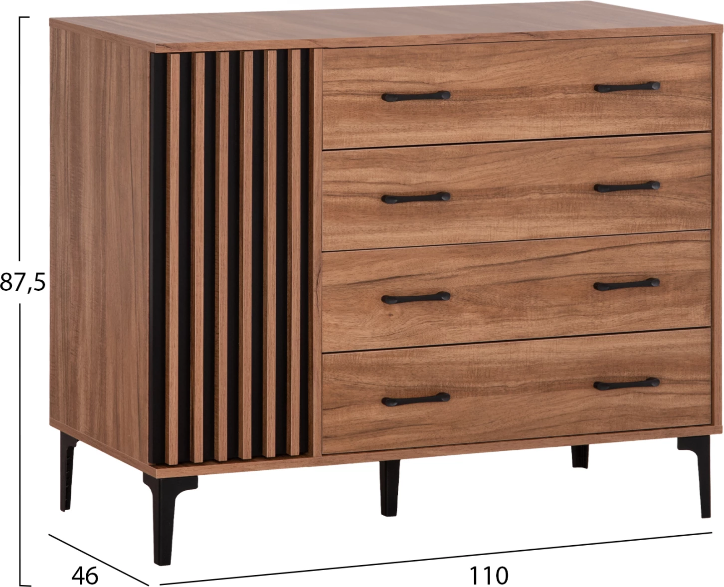 Komodinë me sirtarë seria HARRY FH18009.01 melaminë ngjyrë druri natyral dhe e zezë 110x46x87.5 cm.