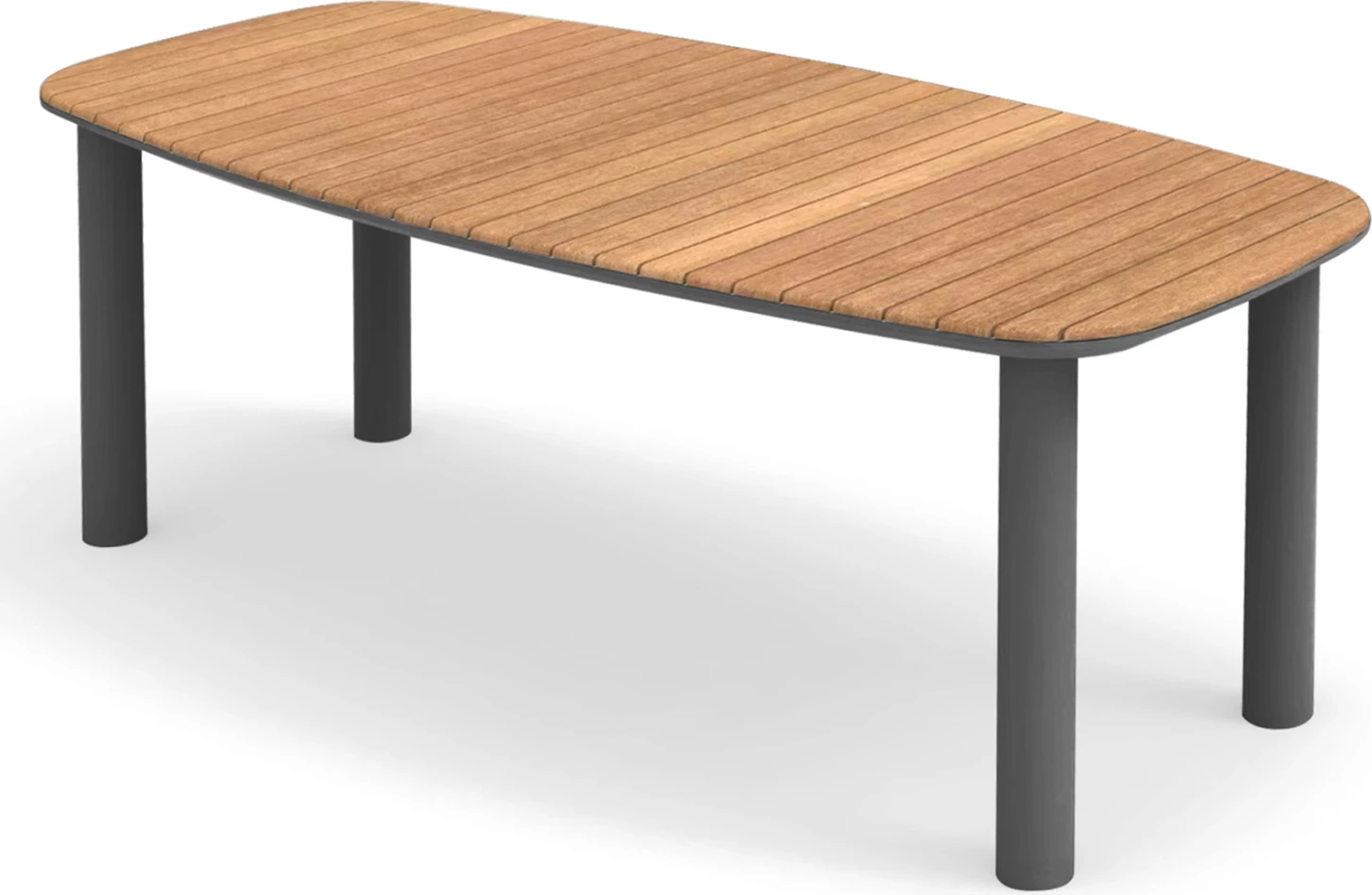 Tavolinë ngrënieje EUTOPIA, alumin gri, dru tik natyral, 220x100x75cm