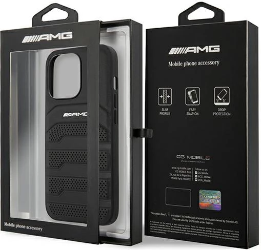 Mbështjellës Mercedes AMG AMHCP13LGSEBK për iPhone 13/13 Pro, 6.1", lëkurë, i zi