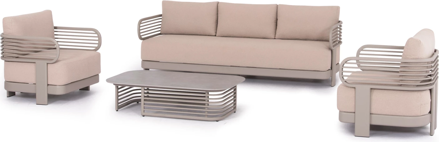 Set lounge për jashtë, 4 pjesë, AURA CD6193.04, alumin ngjyrë shampanje, pëlhurë OLEFIN, tavolinë me sipërfaqe gur