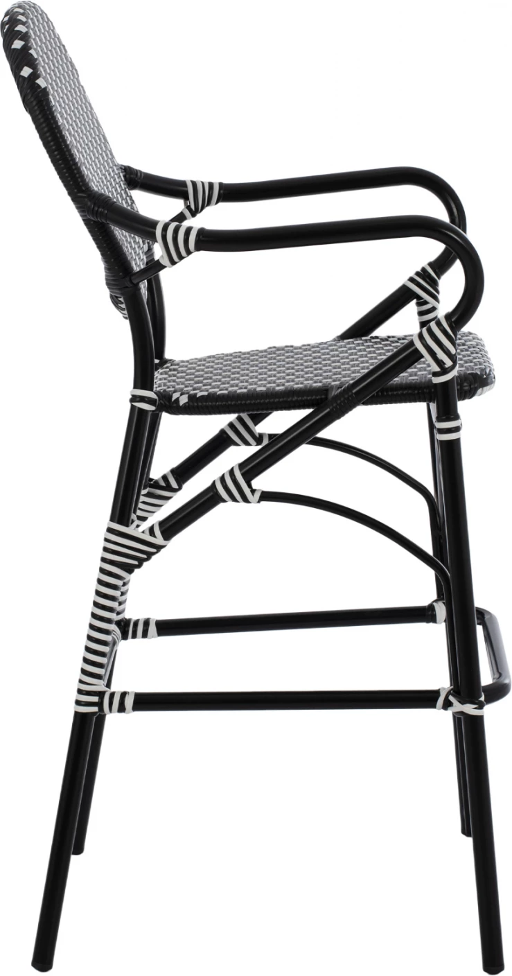 Karrige për bar alumini, pamje bambuje, me thurje, ngjyrë zezë dhe bardhë, FH5794.02, 56x60x126 cm