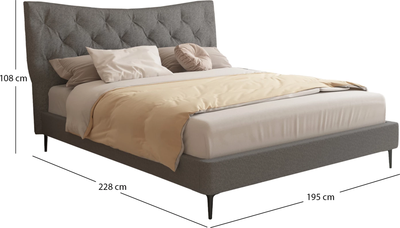 Krevat dopio JILL, material stof, ngjyrë gri, për dyshek 160x200cm