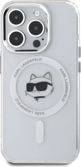 Mbështjellës Karl Lagerfeld IML Metal Choupette Head MagSafe për iPhone 15 Pro Max, Bardhë