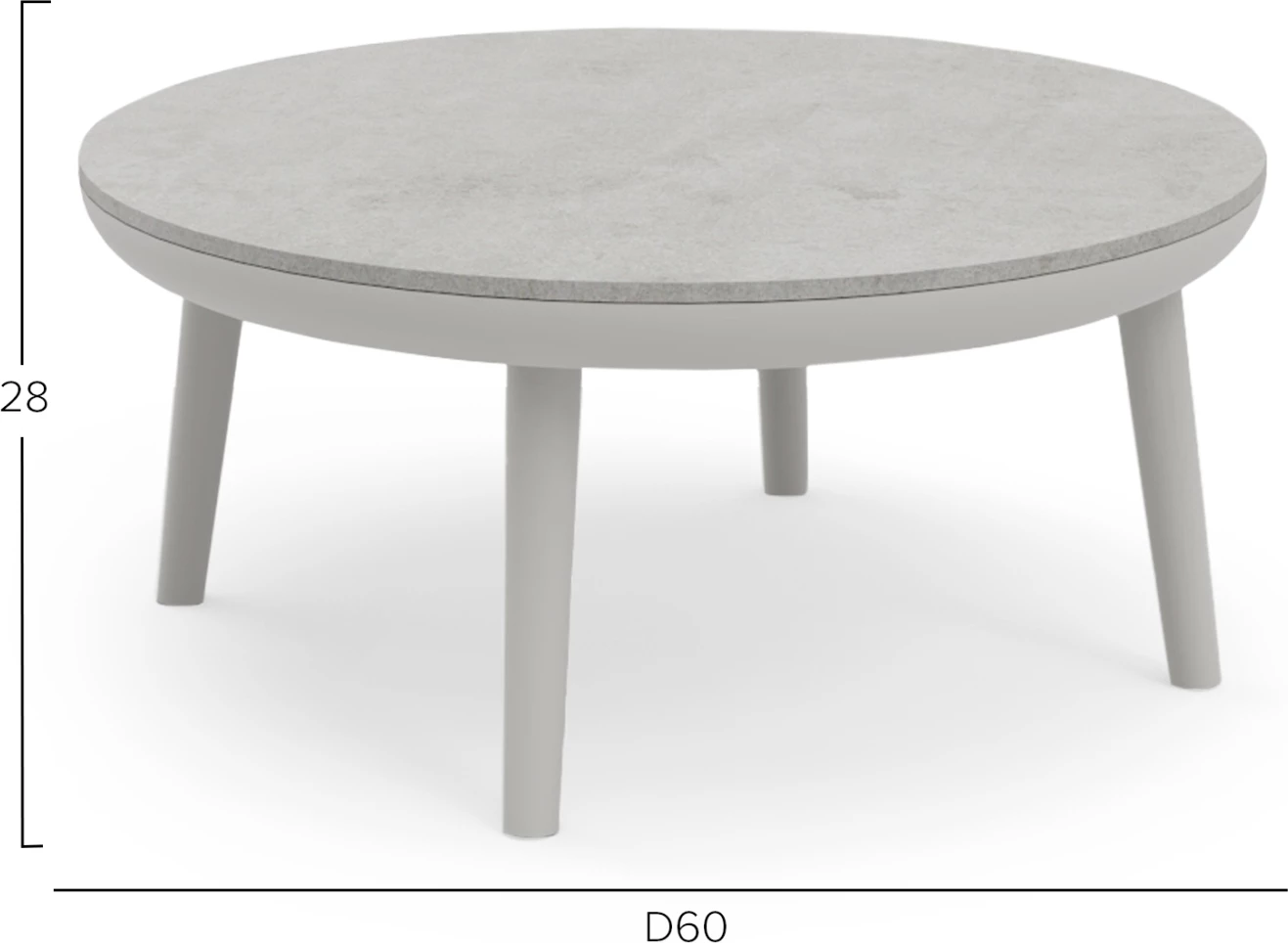 Tavolinë e ulët për kafe, rrethore, ZODIAC, alumin ngjyrë krem e bardhë, xham gri 3D, CD6214.02, 60x28cm