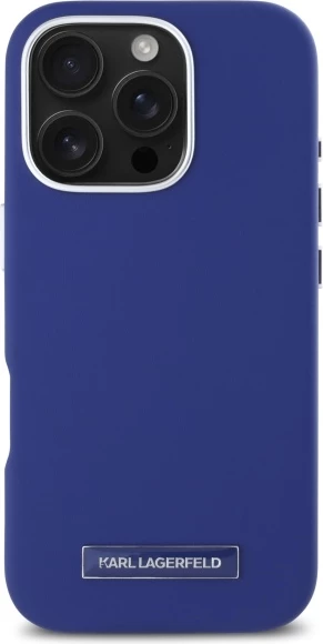 Mbështjellës Karl Lagerfeld FW Metal Plate MagSafe për iPhone 16 Pro Max, Blu