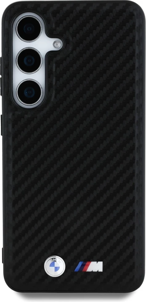 Mbështjellës BMW Leather Carbon MagSafe për Samsung Galaxy S25+, i zi