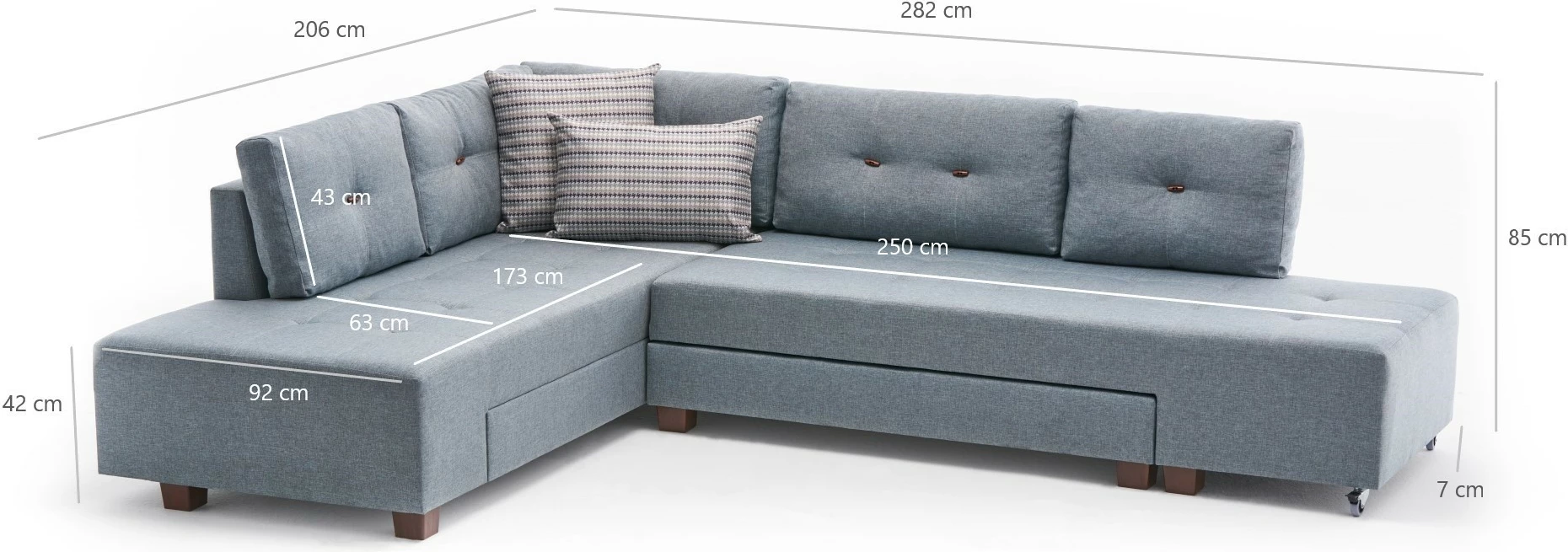 Kënd divan-krevat Atelier del Sofa, kënd Manama majtas, ngjyrë kaltër e çelët
