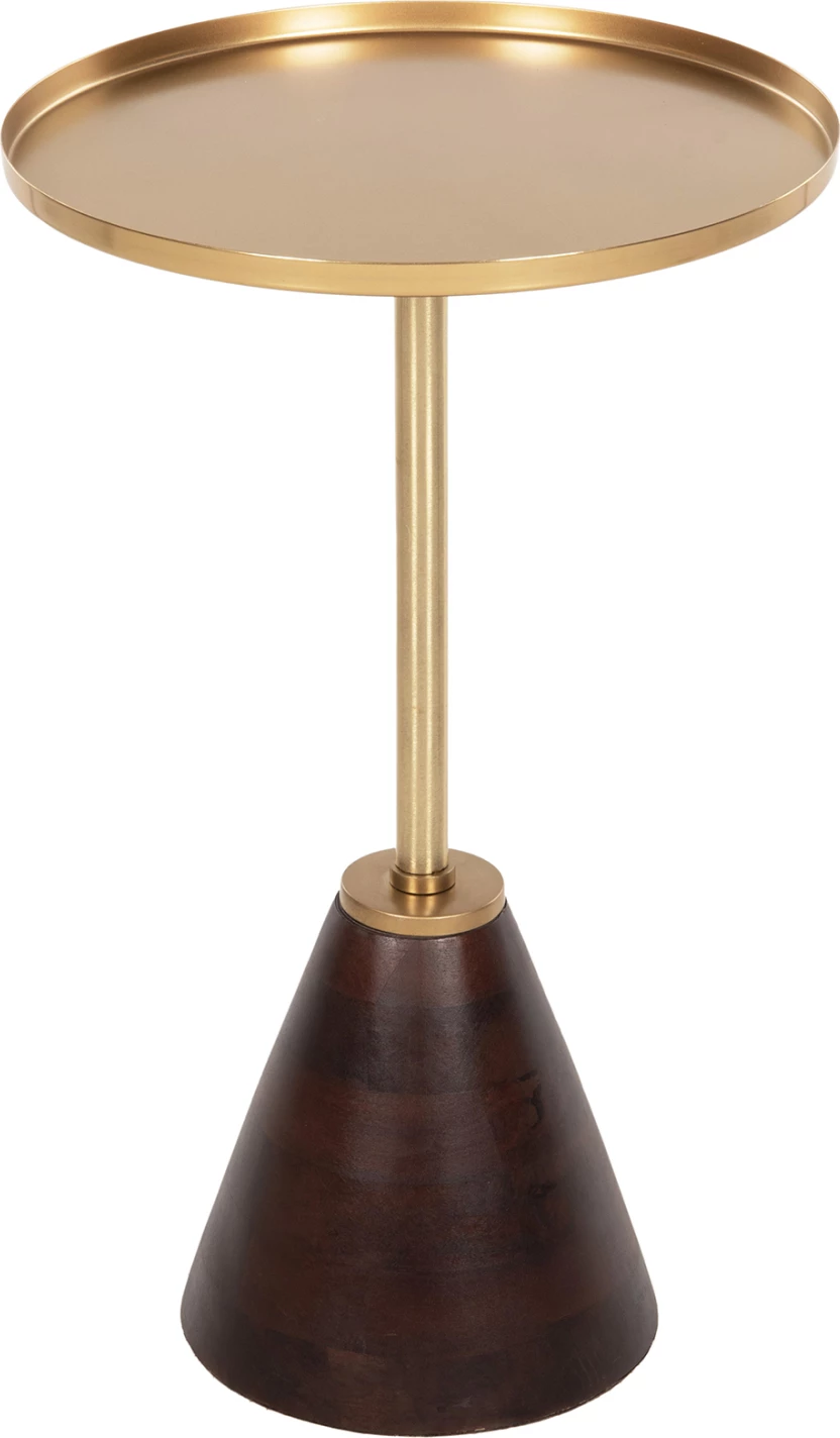 Tavolinë anësore rrethore KAPPUR FH9726 dru mango ngjyrë arre-metal në ar Φ38x62Hcm