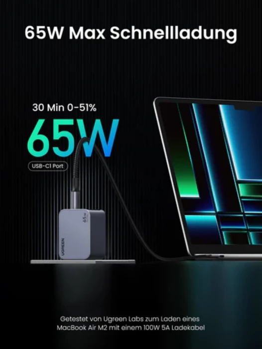 Karikues USB-C/USB-A UGREEN Nexode Pro 65W, 3-port, me kabllo USB-C 100W 1.5m, gri