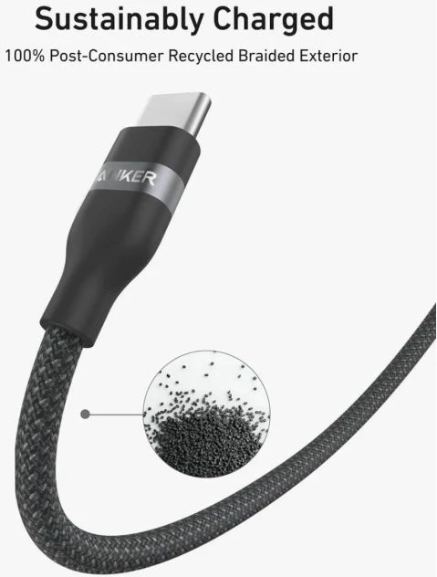 kabllo USB-C në USB-C ANKER A82E2H11 240W 0.9m e gërshetume, e zezë, me organizer silikoni