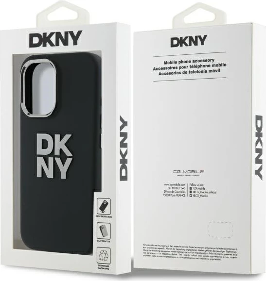 Mbështjellës DKNY Liquid Silicone Metal Logo për iPhone 16, i zi
