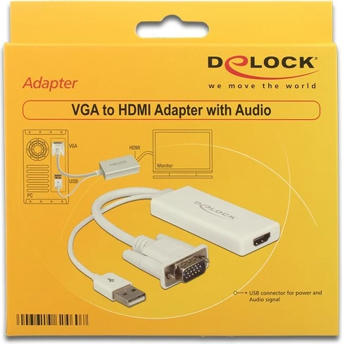 Adapter VGA në HDMI DeLOCK 62460, 0.25m, 1920x1080, e bardhë