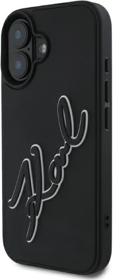 Mbështjellës Karl Lagerfeld 3D Rubber Signature për iPhone 16, i zi