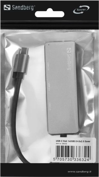 Hub USB-C SANDBERG 336-32, 1x USB 3.0 + 3x USB 2.0, argjendtë