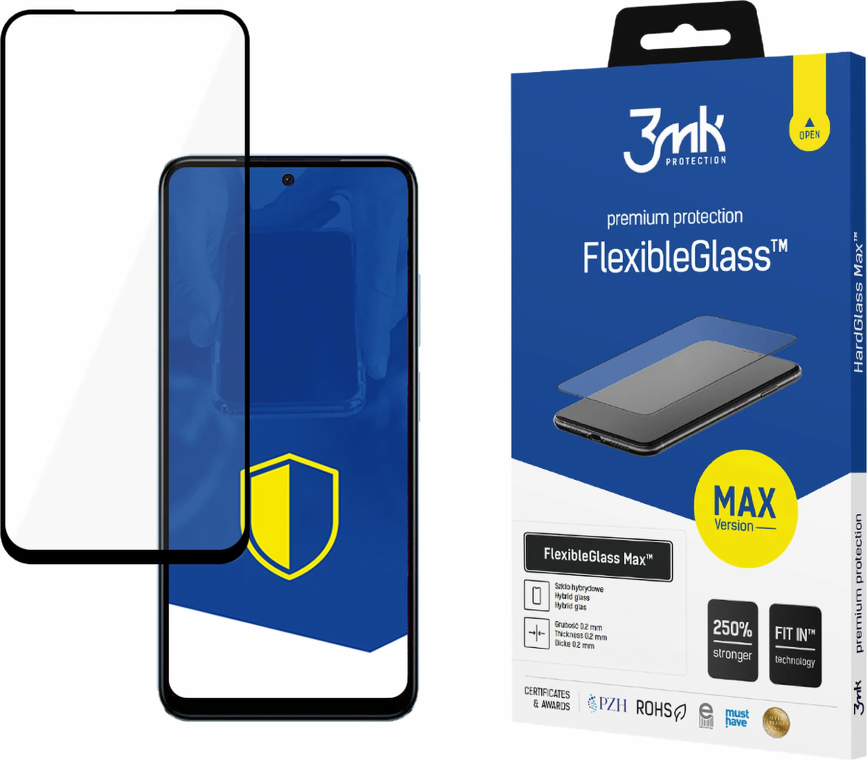 Xham mbrojtës hibrid për ekran, 3mk Protection FlexibleGlass Max, për Xiaomi Redmi Note 12s, i zi