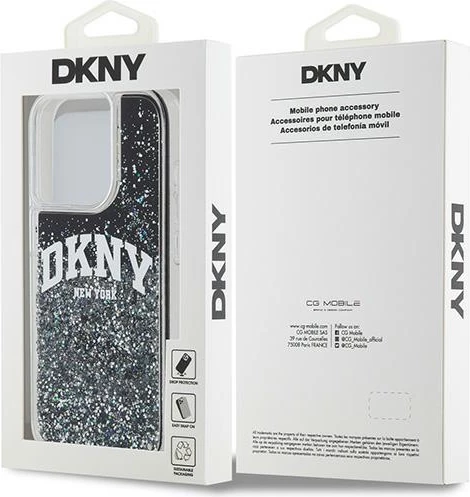 Mbështjellës DKNY Liquid Glitter Big Logo për iPhone 14 Pro, i zi
