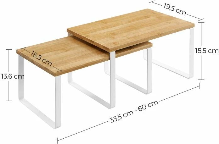 Organizues rafte kuzhine SONGMICS KCS02NW, i zgjatshëm, bambu & metal, 2 copë, zi/natyrale