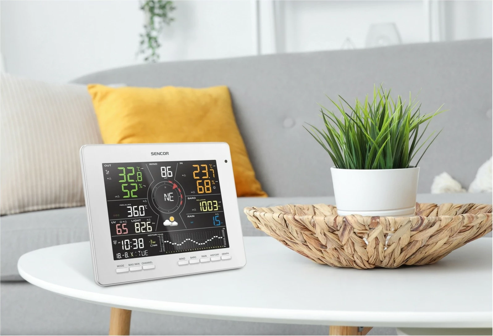 Stacion moti SMART Sencor SWS 16600 WiFi SH, me sensor 7-në-1 dhe TH, i bardhë