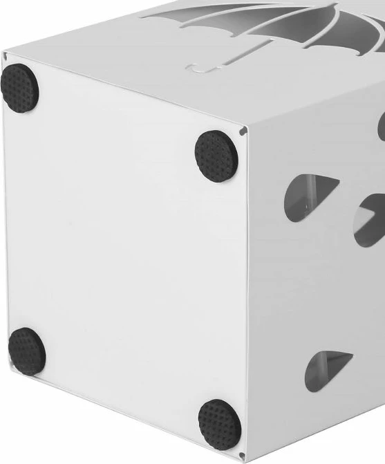 mbajtëse çadrash metalike SONGMICS LUC49B me grepë dhe tabakë pikuese, 15.5 x 15.5 x 49 cm, e bardhë, set 1 mbajtëse + 1 tabakë plastike + 4 grepë