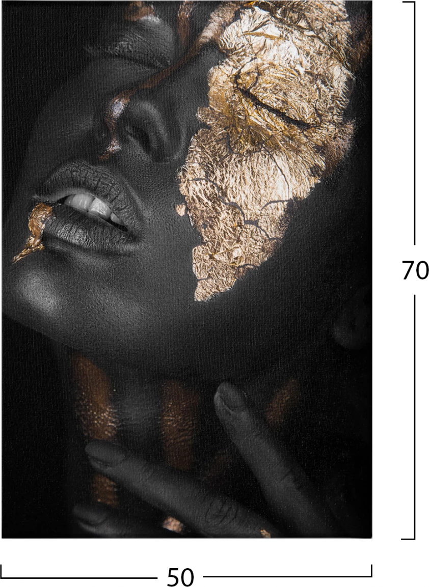 Pikturë kanavace vajzë me lëkurë të errët me grim të artë FH7196.01 50x3x70 cm