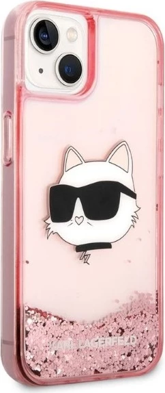 Mbështjellës Karl Lagerfeld Glitter Choupette Head për iPhone 14 Plus, Rozë