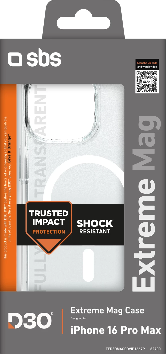 Mbështjellës SBS Extreme Mag D3O MagSafe për iPhone 16 Pro Max, Transparent