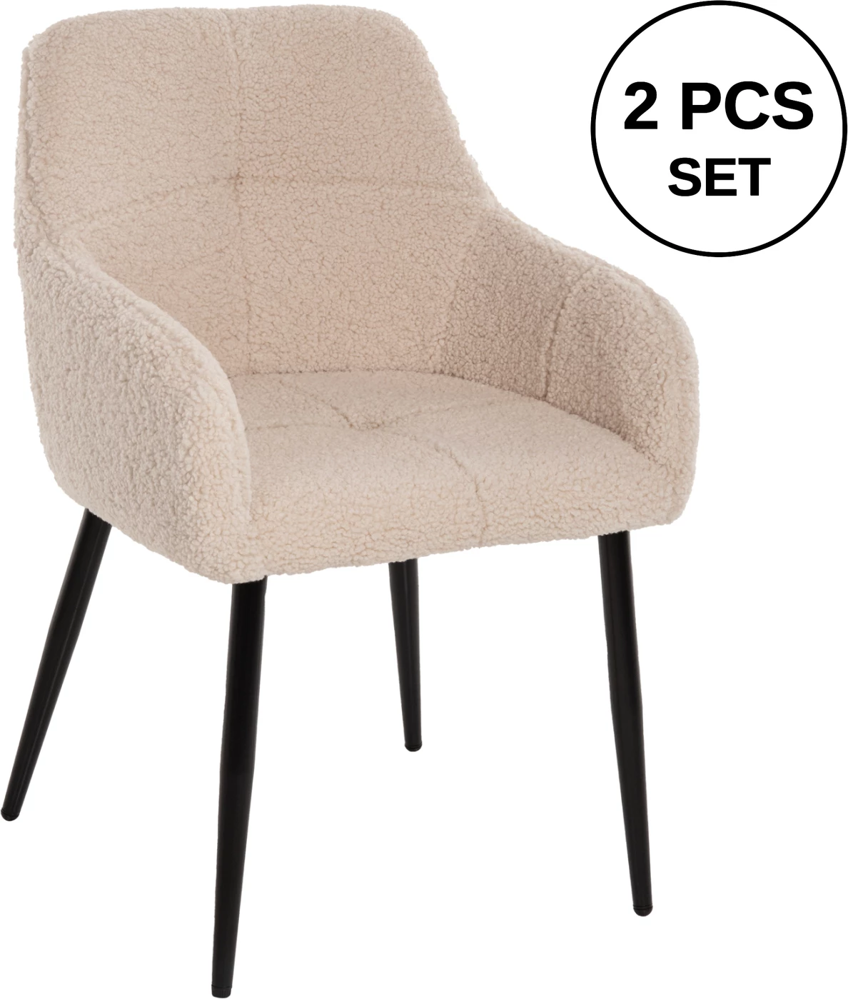 Karrige Shelly, pëlhurë Teddy, këmbë metali të zeza, 57x55x87H cm., set prej 2 copë