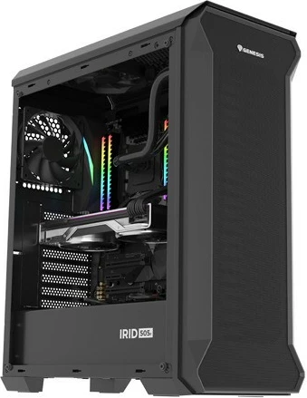 Kasë Natec Genesis Irid 505F, Midi Tower, ATX/Micro ATX/Mini ITX, 5 ventilatorë, Dritare xhami, E zezë