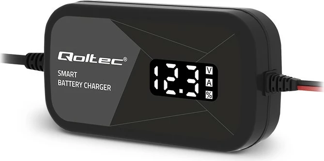 Karikues inteligjent mikroprocesorik Qoltec 52492, 12V, 2A, funksion rigjenerimi qelizash, LCD, i zi