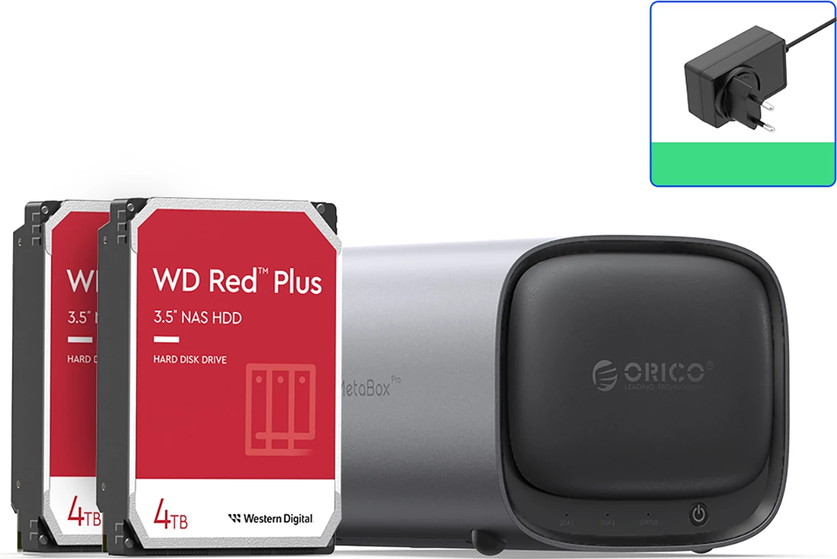 NAS ruajtje në rrjet, Orico HS200-Pro MetaBox Pro Home, Intel Celeron N5100, 8GB RAM, deri 76TB, 2x 2.5GbE, M.2 NVMe + SATA, gri