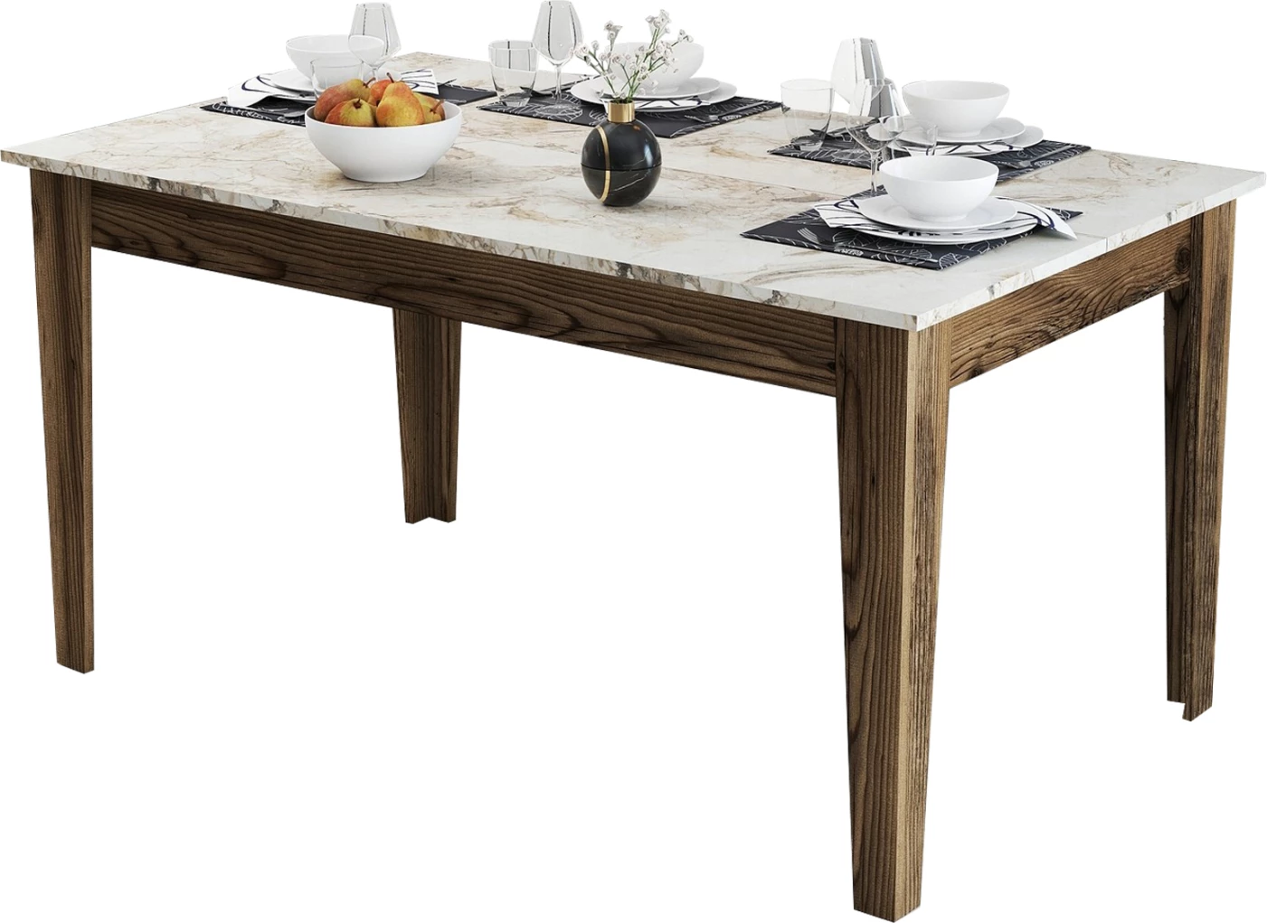 Tavolinë ngrënieje standarde, pamje mermeri të bardhë, me hapësirë ruajtjeje, FH9507.03, 145x88x75H cm