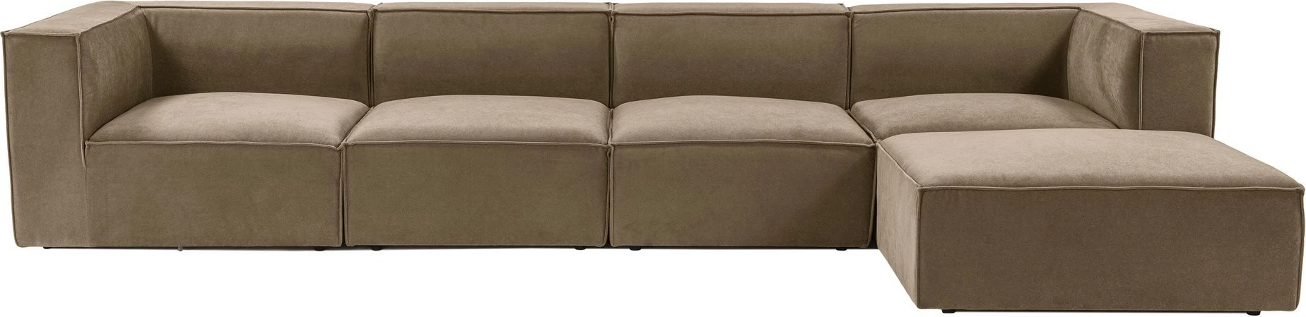 Këndore Sora me pouffe, kornizë druri, pëlhurë lino, kafe, 350x65x190cm