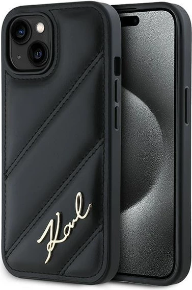 Mbështjellës Karl Lagerfeld Diagonal Quilted Script për iPhone 15 Plus / 14 Plus, e zezë