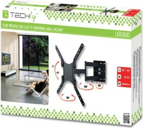 Mbajtës muri për TV/monitor Techly 308893, 23-55 inç, krah i dyfishtë, 45kg, i zi