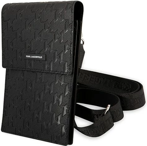 Çantë dore Karl Lagerfeld Monogram Plate, për telefon, e zezë