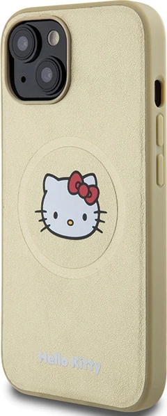Mbështjellës Hello Kitty Leather Kitty Head MagSafe për iPhone 14, lëkurë artificiale, ari