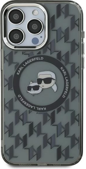 Mbështjellës Karl Lagerfeld IML Monogram Karl & Choupette Head MagSafe për iPhone 15 Pro Max, Zi