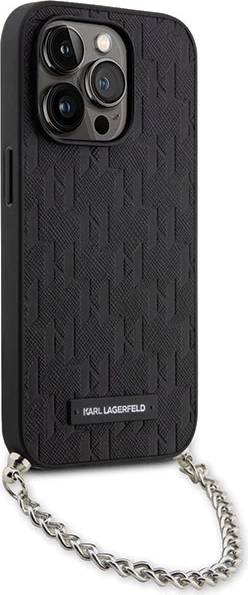 Mbështjellës Karl Lagerfeld KLHCP14LSACKLHPK për iPhone 14 Pro 6.1", zinxhir, e zezë