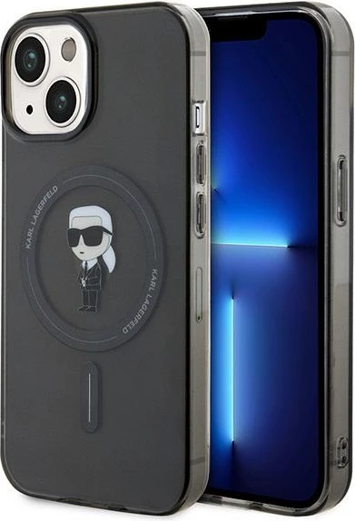 Mbështjellës Karl Lagerfeld IML Ikonik MagSafe për iPhone 15, i zi