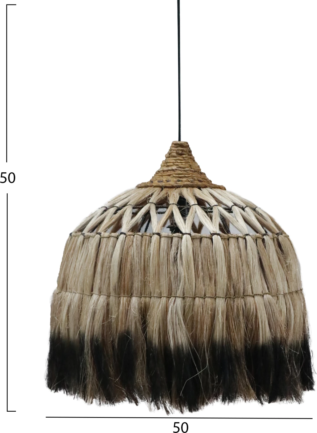 Llambë varëse tavani me kapak prej fibre abaka, ngjyrë natyrale dhe e zezë, Φ52x52-120H cm, FH7761