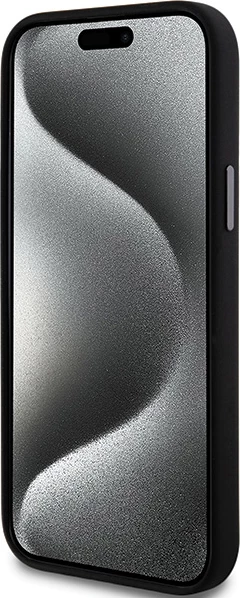 Mbështjellës DKNY Liquid Silicone Metal Logo për iPhone 15 Plus / 14 Plus, e zezë