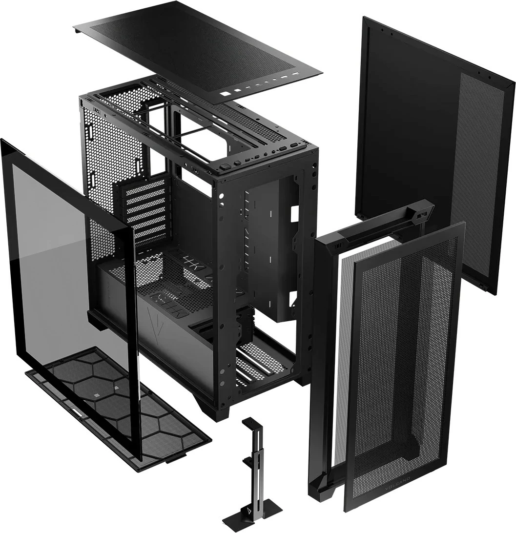 Kasë MODECOM Volcano Expanse S midi tower ATX/ITX/micro ATX pa ventilatorë xham i temperuar USB-C ARGB e zezë