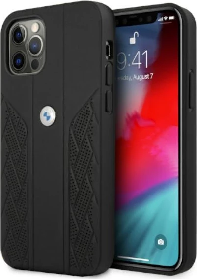 Mbështjellës BMW Curve Perforate për iPhone 12/12 Pro 6.1", lëkurë, i zi